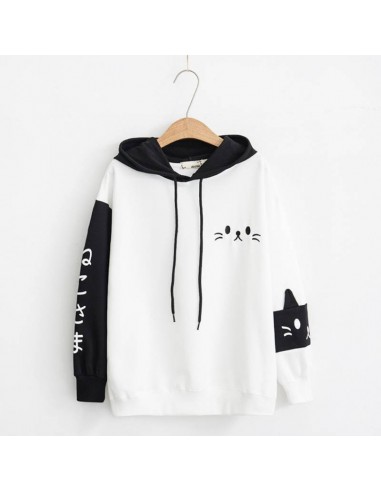 Sweat capuche oreille chat Noir & Blanc - Epais les ctes